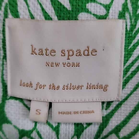 Kate Spade Bonnie Green and White BotanicalFloral Ruffle Dress sz small - Picture 8 of 9